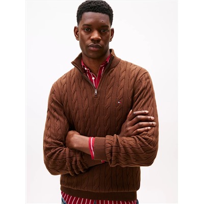 Cable Knit Mockneck Quarter-Zip Sweater