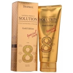 DEOPROCE NATURAL PERFECT SOLUTION CLEANSING FOAM GOLD EDITION Пенка для умывания с экстрактом женьшеня и золотом 170г