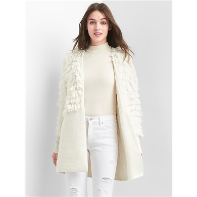 Loop-fringe block cardigan