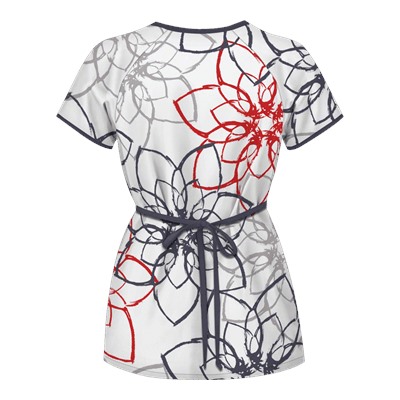 UA Floral Ink White Mock Wrap Scrub Top