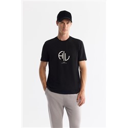 Siyah Bisiklet Yaka Elastan İnterlok T-Shirt