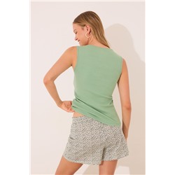 Pijama corto algodón canalé verde