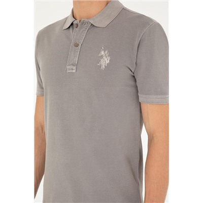 Erkek Slim Fit Polo Yaka Koyu Gri Basic Tişört