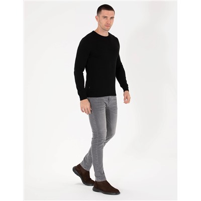 Siyah Slim Fit Bisiklet Yaka Basic Triko Kazak