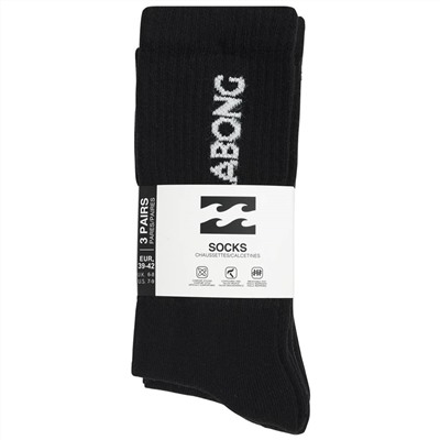 Billabong Unisex Crew Tennis Socken 3 Paar schwarz BG-02 CREW