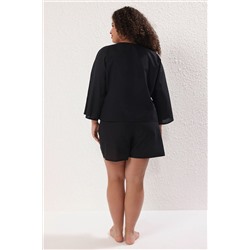 Siyah Bağlama Detaylı Beachwear Büyük Beden Alt-Üst Takım TBBSS25CP00001