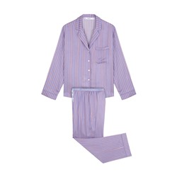 Pijama camisero largo satén print rayas