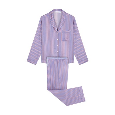 Pijama camisero largo satén print rayas