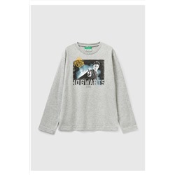 United Colors of Benetton Erkek Çocuk Gri Melanj Harry Potter Baskılı T-Shirt 223A3VR5C10IH