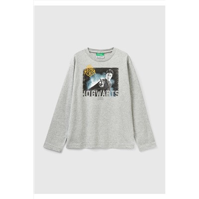 United Colors of Benetton Erkek Çocuk Gri Melanj Harry Potter Baskılı T-Shirt 223A3VR5C10IH