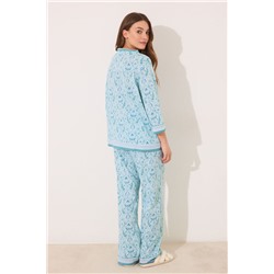 Pijama largo 100% algodón verde estampado flores