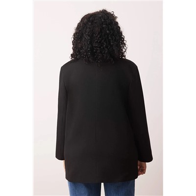 Siyah Oversize/Bol Kesim Düğmeli Dokuma Büyük Beden Blazer Ceket TBBAW26AG00008
