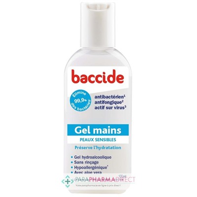Baccide Gel Mains Hydroalcoolique Peaux Sensibles 100ml