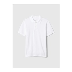 GAP, Erkek Çocuk Beyaz Gap Logo Piqué Polo Yaka T-Shirt