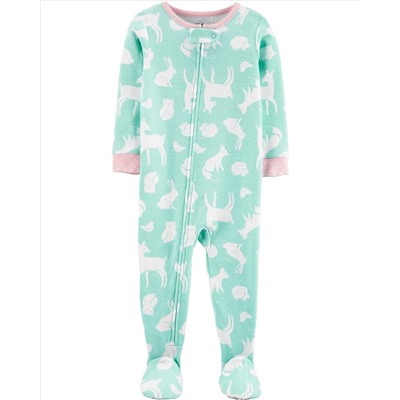 1-Piece Floral Snug Fit Cotton Footie PJs