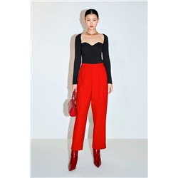 Pantalón recto 7/8 de lana de tiro alto Rojo