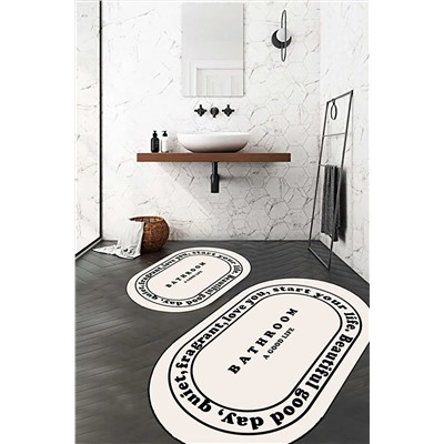 eco concept Kaymaz Taban, Banyo,paspası, Bathroom Yazılı, Estetik, Oval, 2'li Klozet Takımı bath09pt