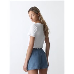 TEXTURED DENIM SHORTS