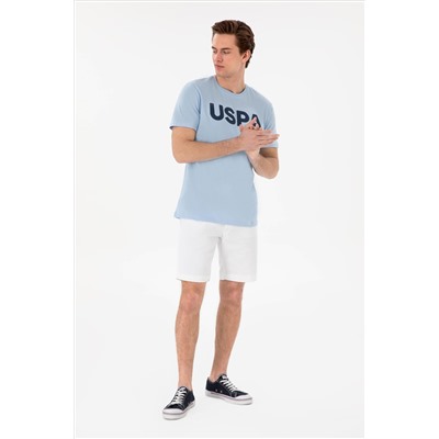 Erkek Regular Fit Bisiklet Yaka Açık Mavi Basic Tişört