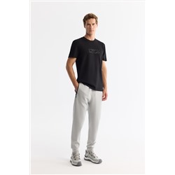 Siyah Bisiklet Yaka Baskılı Elastan T-Shirt