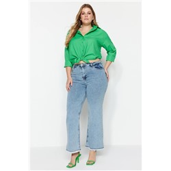 Trendyol Curve Açık Mavi Yüksek Bel Pis Uç Detaylı Geniş Paça Comfort Büyük Beden Wide Leg Jeans TBBSS23CJ00009