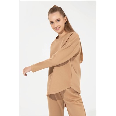 Kadın Camel Bisiklet Yaka Sweatshirt