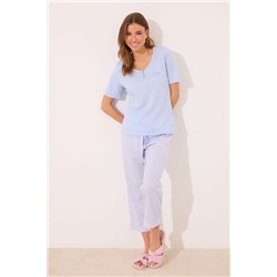 Pijama Capri 100% algodón azul rayas