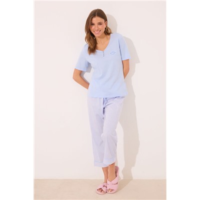 Pijama Capri 100% algodón azul rayas