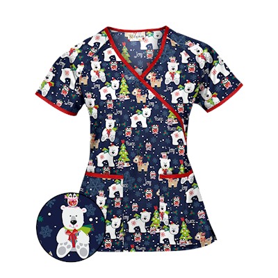 UA Antarctic Christmas Navy Mock Wrap Scrub Top