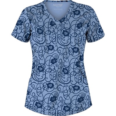 Advantage STRETCH by Butter-Soft™ Floral Conversation Navy Stretch Scrub Top