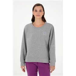Kadın Gri Melanj Basic Bisiklet Yaka Sweatshirt