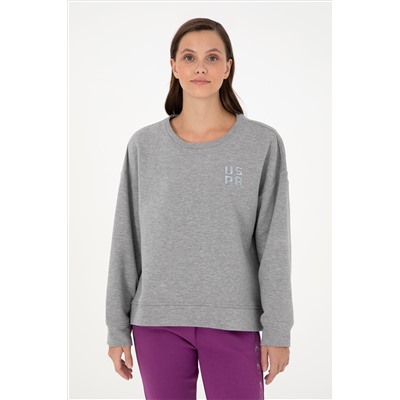 Kadın Gri Melanj Basic Bisiklet Yaka Sweatshirt