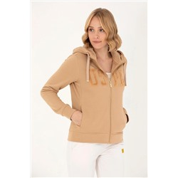 Kadın Kum Kapüşonlu Basic Sweatshirt