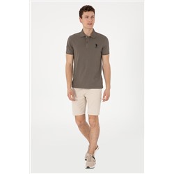 Erkek Slim Fit Polo Yaka Vizon Basic Tişört