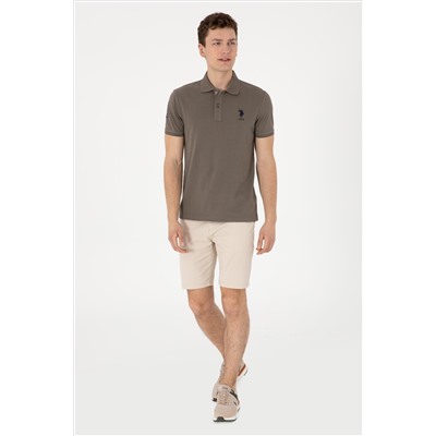 Erkek Slim Fit Polo Yaka Vizon Basic Tişört