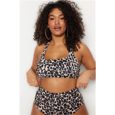 Çok Renkli Animal Desenli Sırt Detaylı Bralette Büyük Beden Bikini Üstü TBBSS23CT00000