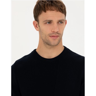 Lacivert Slim Fit Bisiklet Yaka Triko Kazak
