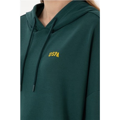 Kadın Koyu Yeşil Kapüşonlu Basic Sweatshirt