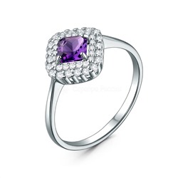 Кольцо из серебра с аметистом и фианитами родированное К50083р401