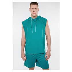 Mavi Kısa Kollu Kapüşonlu Yeşil Tişört Loose Fit / Bol Rahat Kesim 0810020-71913