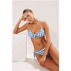 TRENDYOLMİLLA Pötikare Desenli Balconette Bağlamalı Dokulu Regular Pretty Bikini Takımı TBESS25BT00093