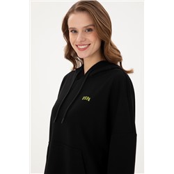 Kadın Siyah Kapüşonlu Basic Sweatshirt