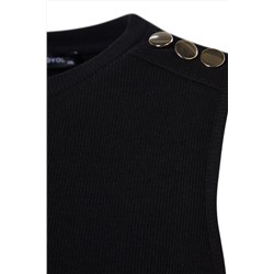 Siyah Bisiklet Yaka Düğme Detaylı Örme Bluz TBBSS23AF00071
