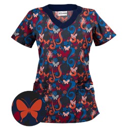UA Flutter Flattery Navy Scallop Neck Scrub Top