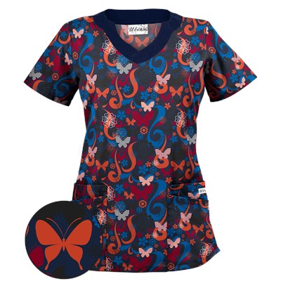 UA Flutter Flattery Navy Scallop Neck Scrub Top