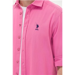 Erkek Pembe Keten Görünümlü Basic Gömlek