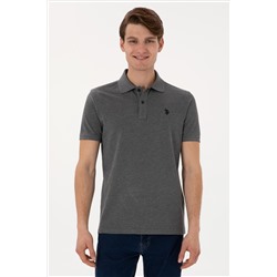 Erkek Slim Fit Polo Yaka Antrasit Melanj Basic Tişört