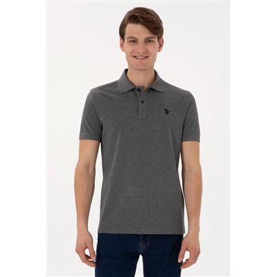 Erkek Slim Fit Polo Yaka Antrasit Melanj Basic Tişört