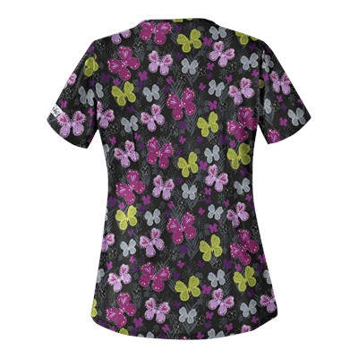 UA Butterfly Bounty Black Scrub Top