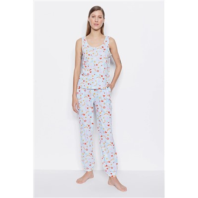 TRENDYOLMİLLA Lila-Çok Renkli Baskılı Atlet-Pantolon Örme Pijama Takımı THMSS23PT00092